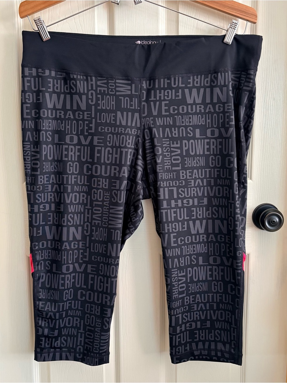 Ideology Black Inspo Graphic Capri Athletic Leggings with Red and Mesh Panels 3X